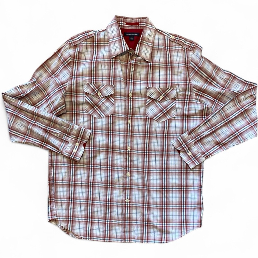 Banana Republic Burgundy, Blue & White Plaid Long Sleeve Button Down Shirt NWOT